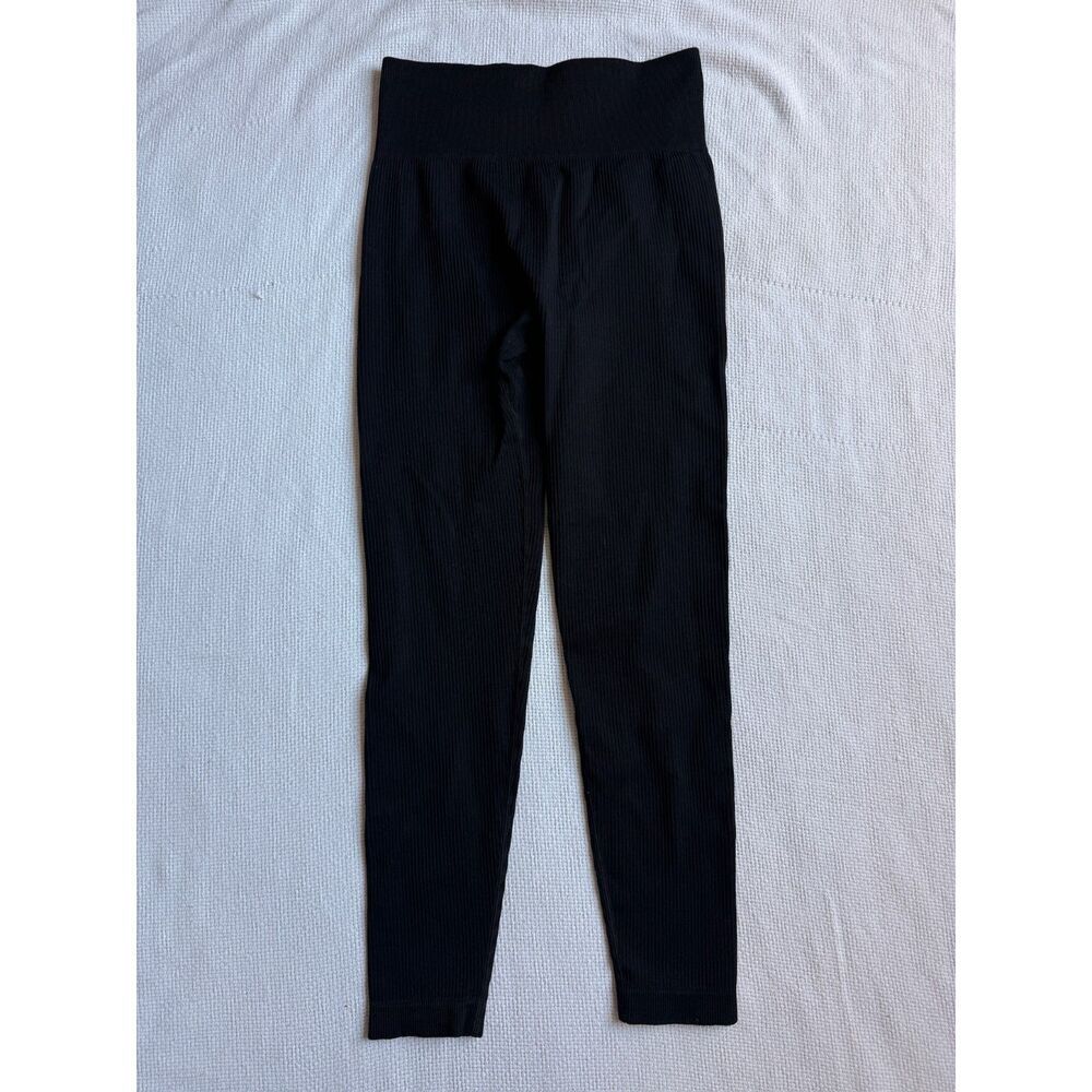GOGQ Black Ribbed High-Waisted Leggings gym wear fitness running